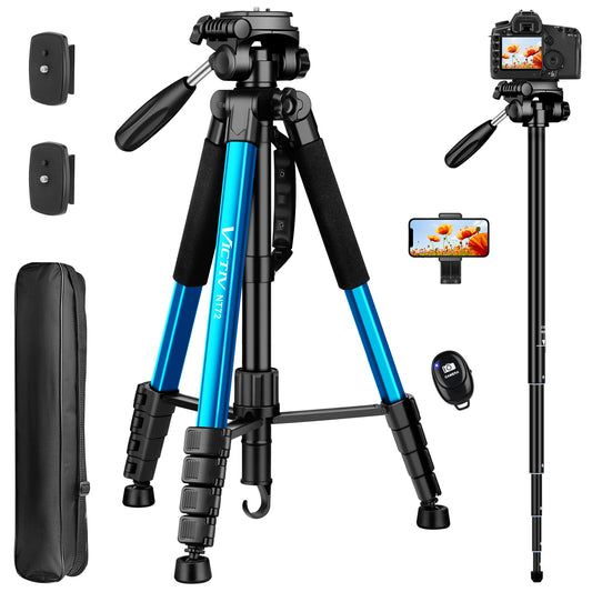 Victiv 72 inch Camera Tripod, Tall Tripod for Camera Cell Phone, Heavy Duty Camera Tripod Stand, Professional Aluminum Monopod, Compatible with Canon Nikon Sony DSLR Cameras - Blue